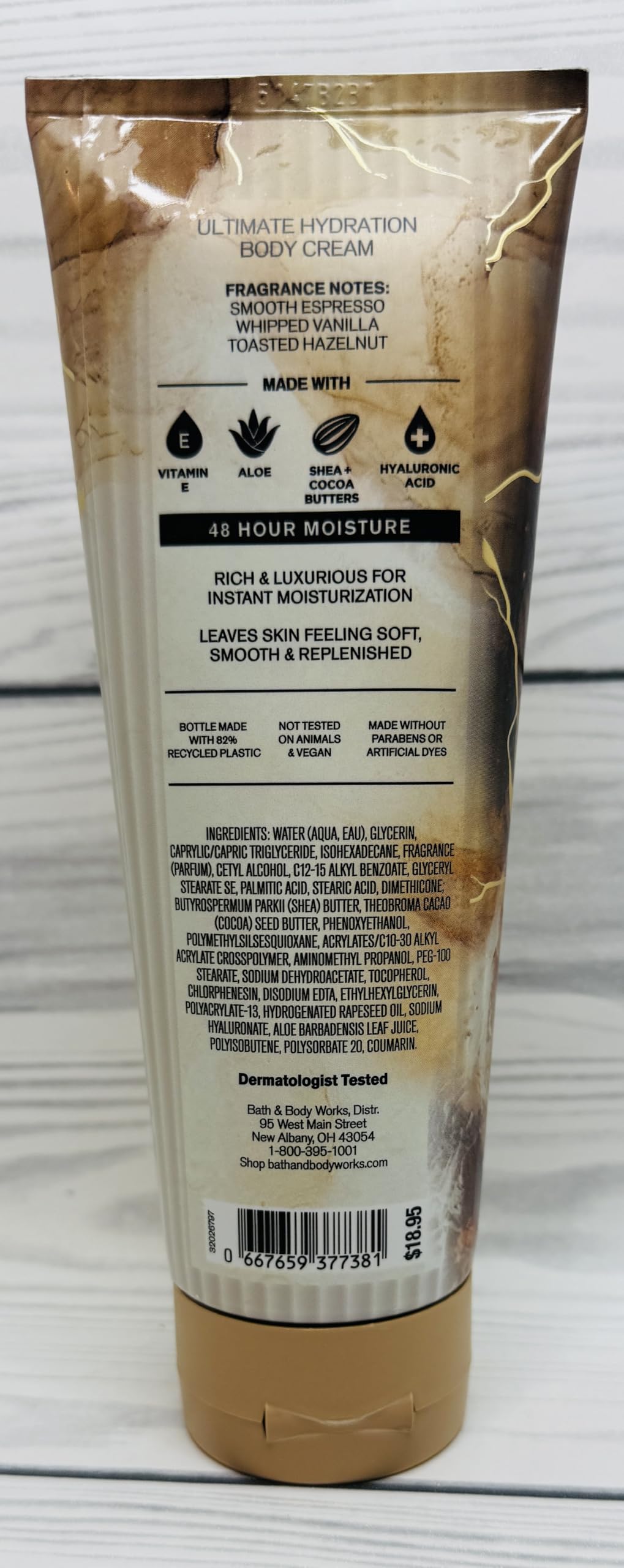 Bath & Body Works Vanilla Café cream applied to forearm demonstrating moisturized skin