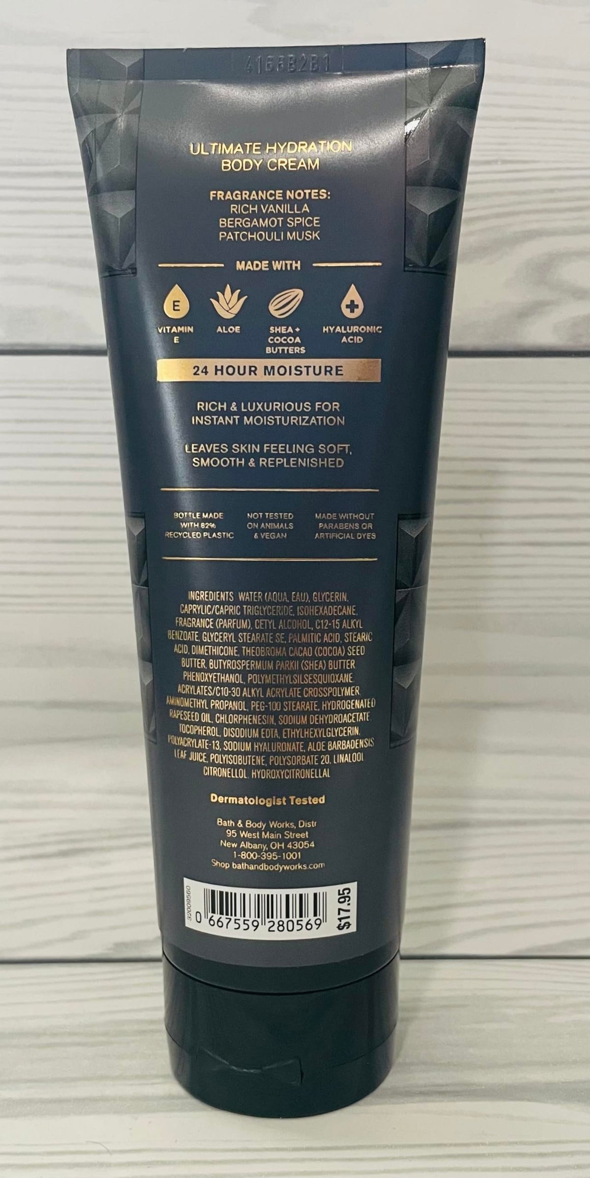Bath & Body Works close-up of vanilla noir cream texture, rich moisturizing finish