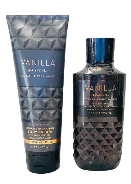 Bath & Body Works Vanilla Noir front packaging showing both wash and cream for coordinated fragrance