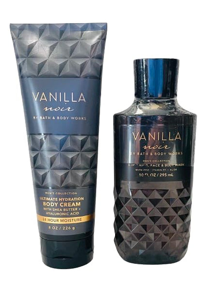 Bath & Body Works Vanilla Noir front packaging showing both wash and cream for coordinated fragrance