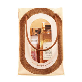 Bath & Body Works front packaging of Warm Vanilla Sugar gift set showing all four items and gift-ready appeal