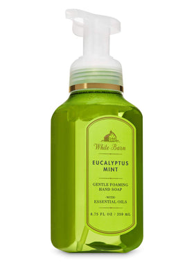 Bath & Body Works White Barn pump dispensing airy eucalyptus mint foam, gentle cleansing benefit
