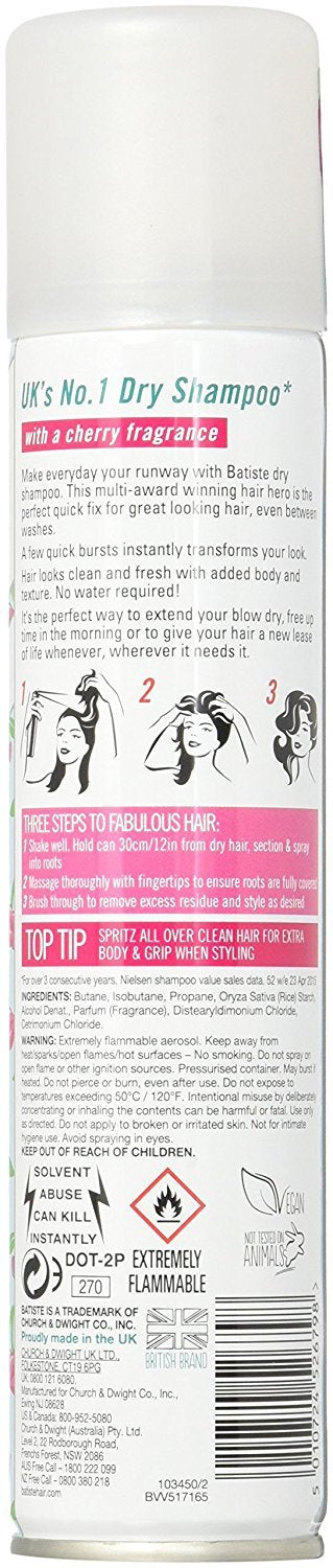 Batiste cherry close texture spray mist highlighting oil absorption and instant lift