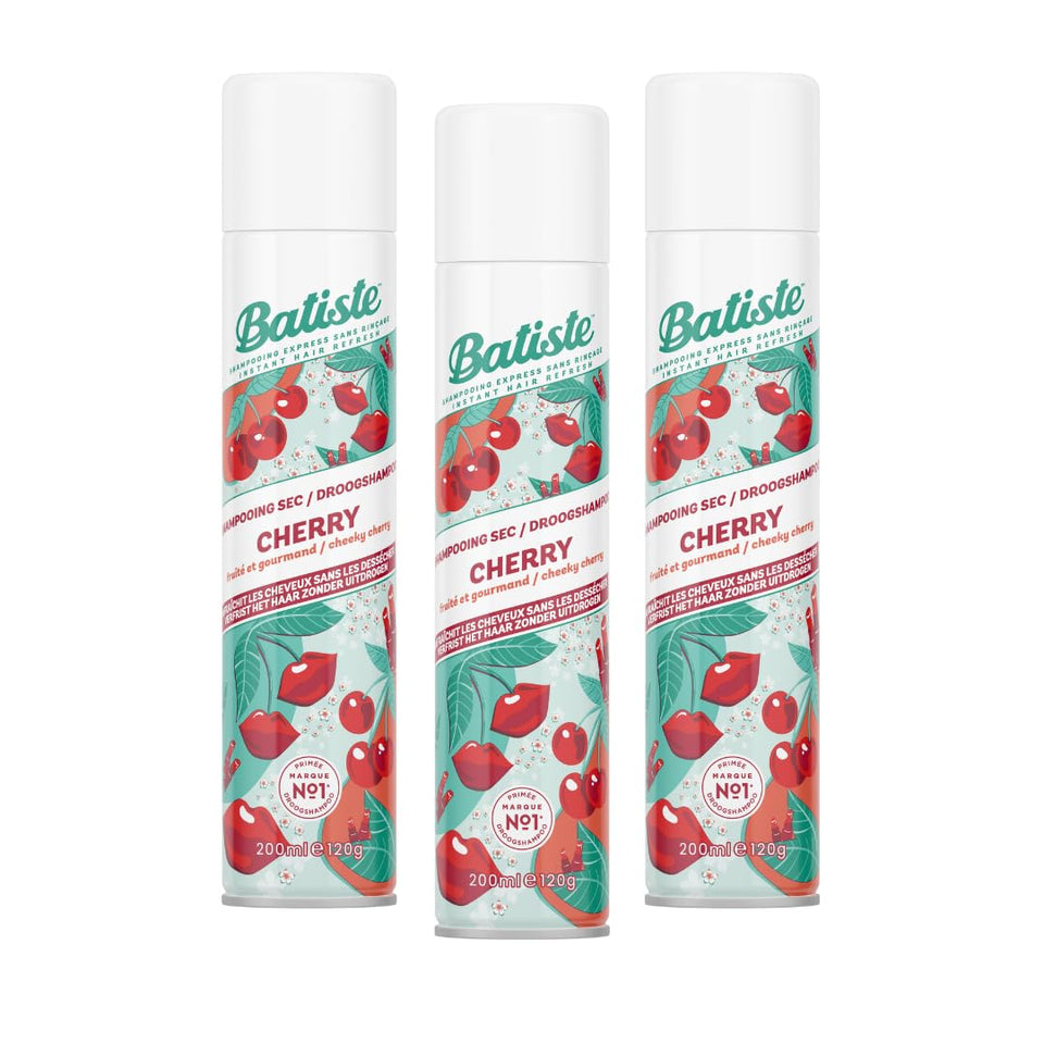 Batiste cherry front packaging showing three cans and clear branding for convenience