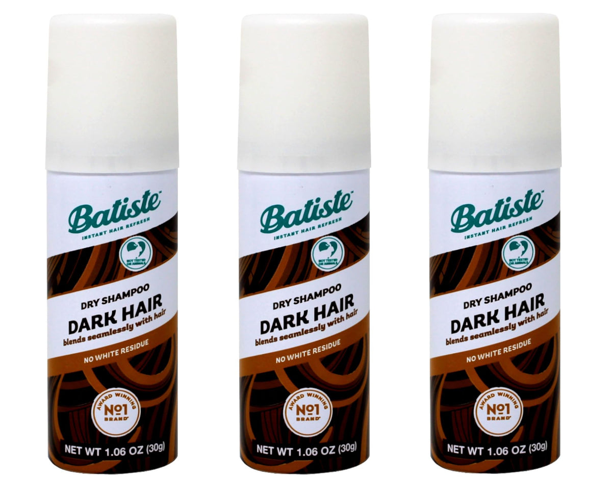 Batiste dry shampoo dark mini front packaging showing compact travel can