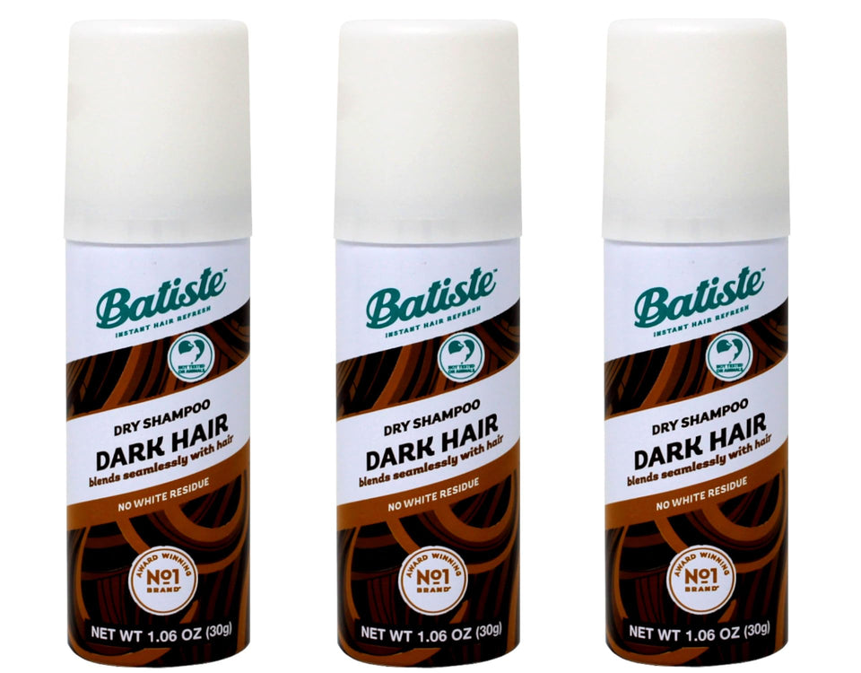 Batiste dry shampoo dark mini front packaging showing compact travel can