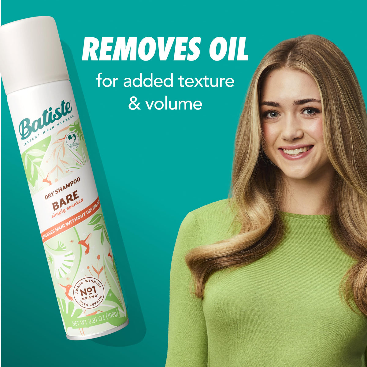Batiste can held in hand to show the compact travel size benefit