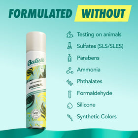 Batiste label close-up showing product information and usage benefit