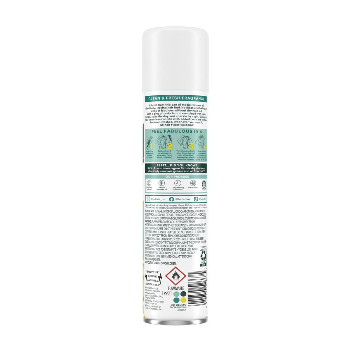 Batiste spray action shooting fine mist to absorb oil and add volume