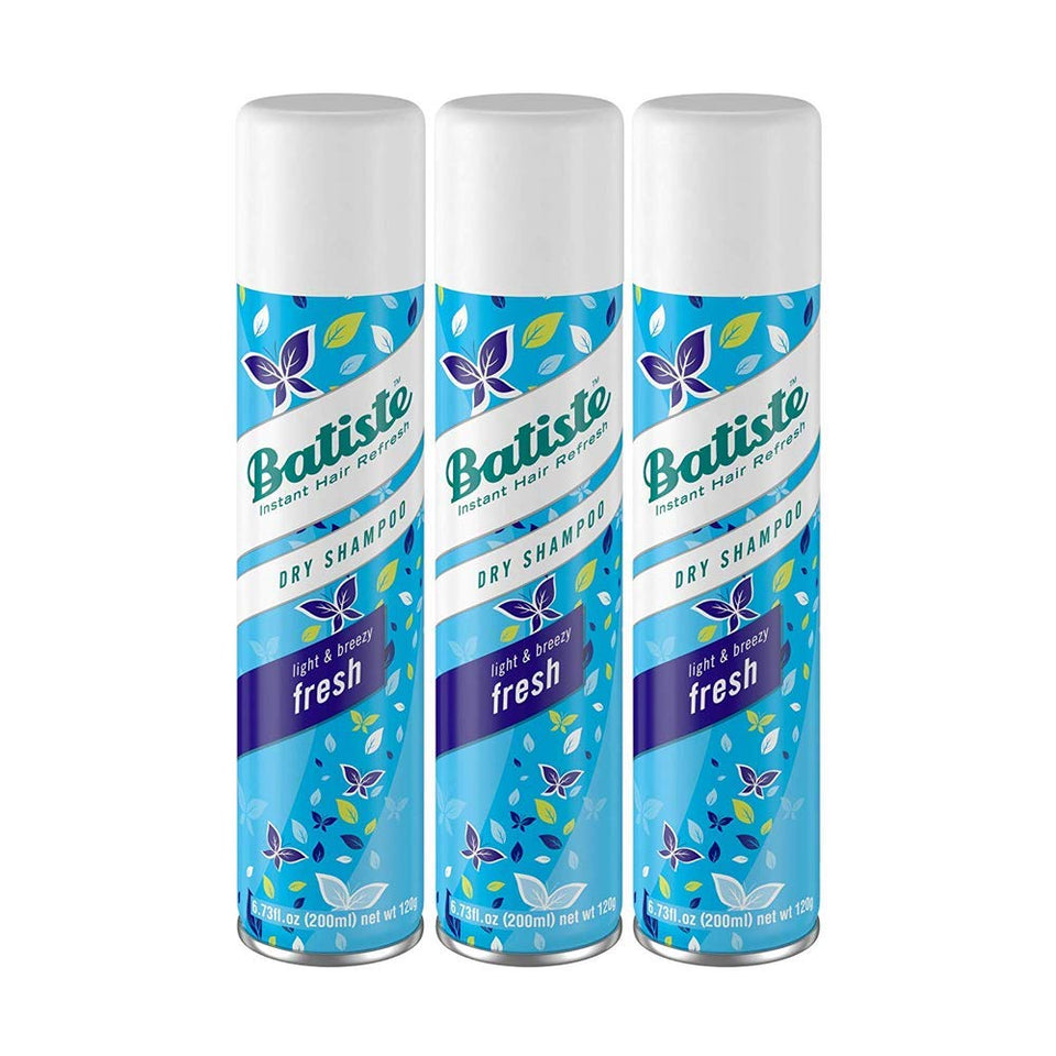 Batiste front packaging trio showing cans and fresh scent benefit