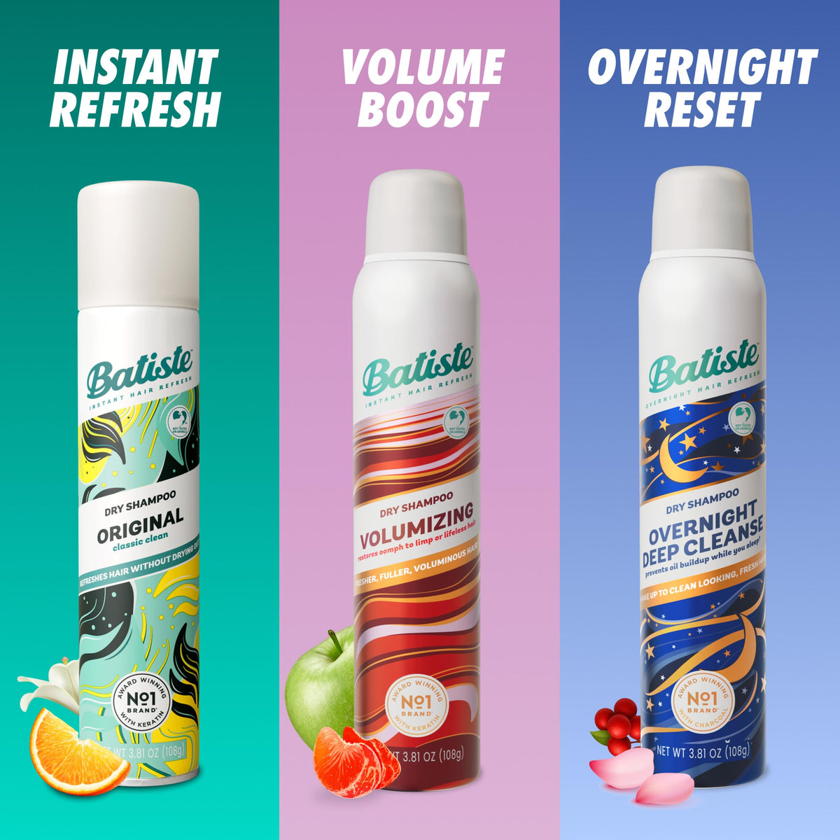 Batiste spray mist in motion illustrating fast oil absorption and quick refresh