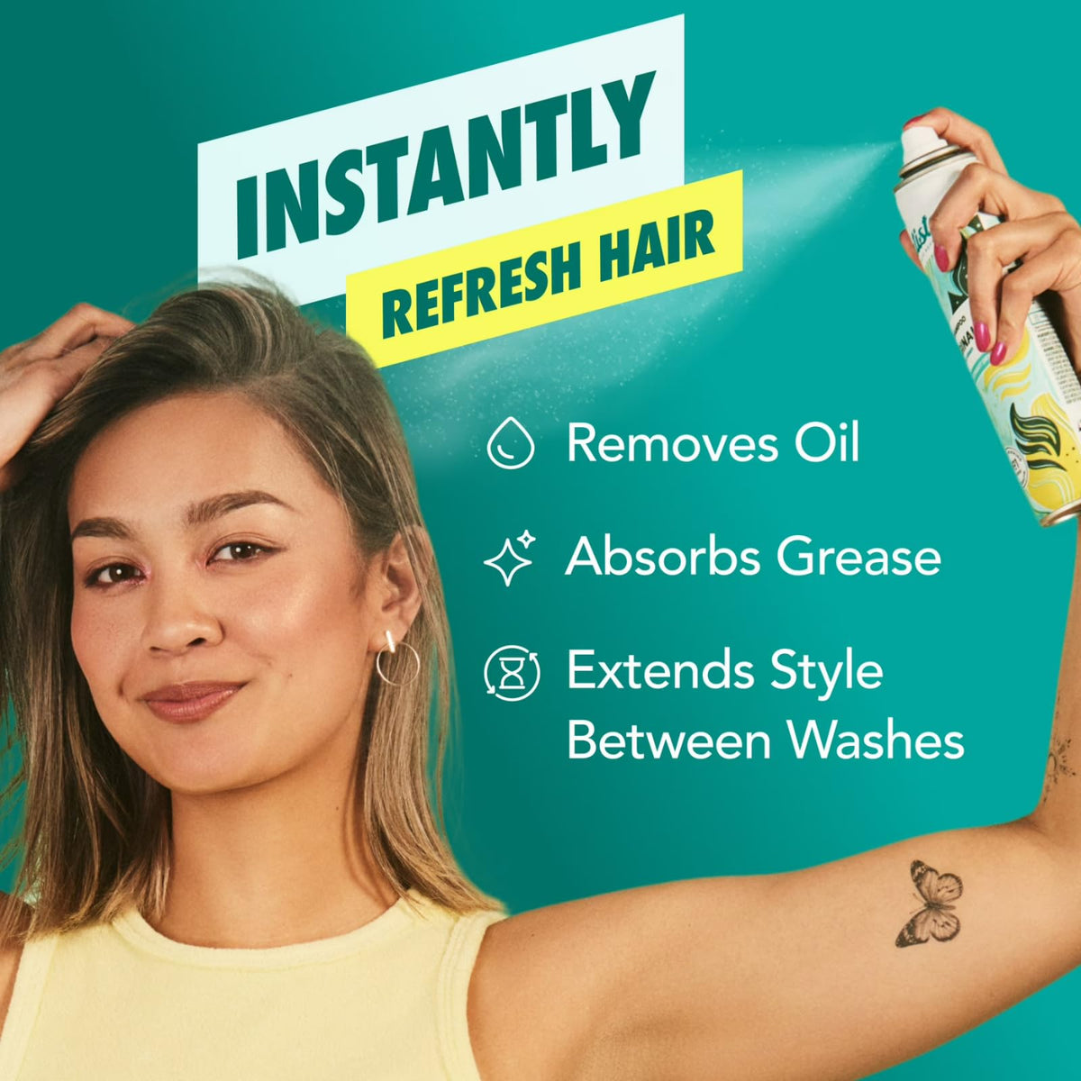 Batiste applied at roots demonstrating added volume and lift benefit