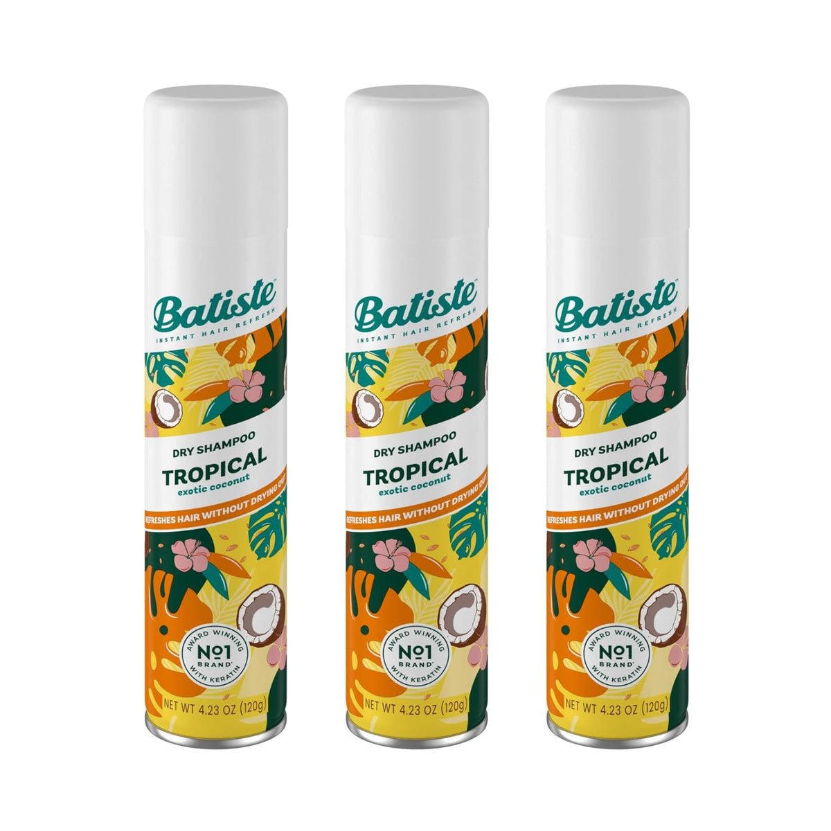 Batiste front packaging showing tropical dry shampoo for quick refresh