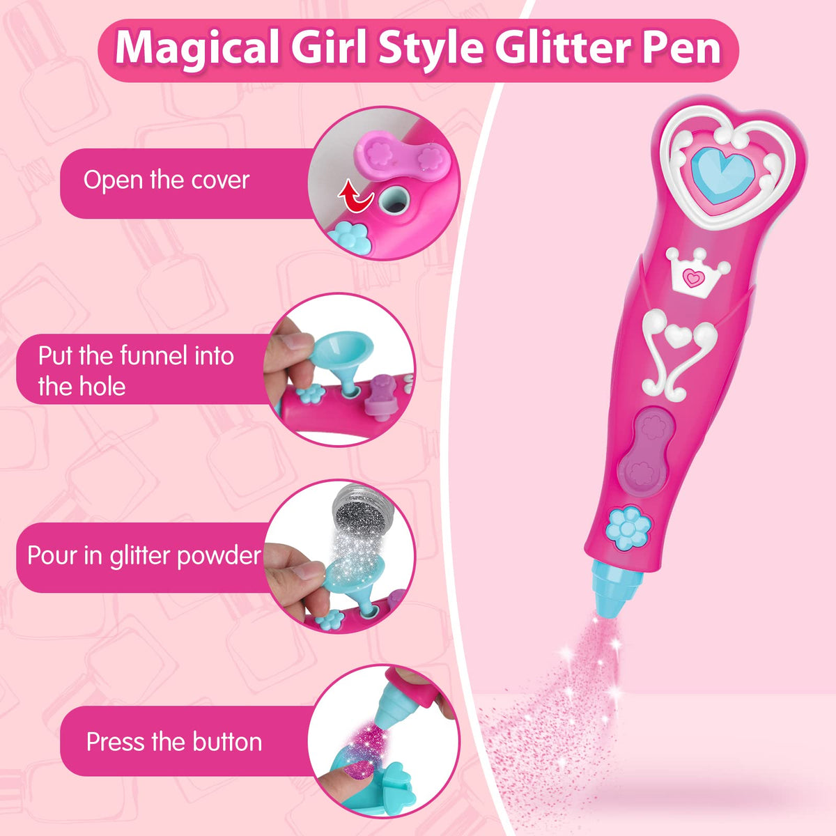 BATTOP glitter pen close-up illustrating easy glitter application