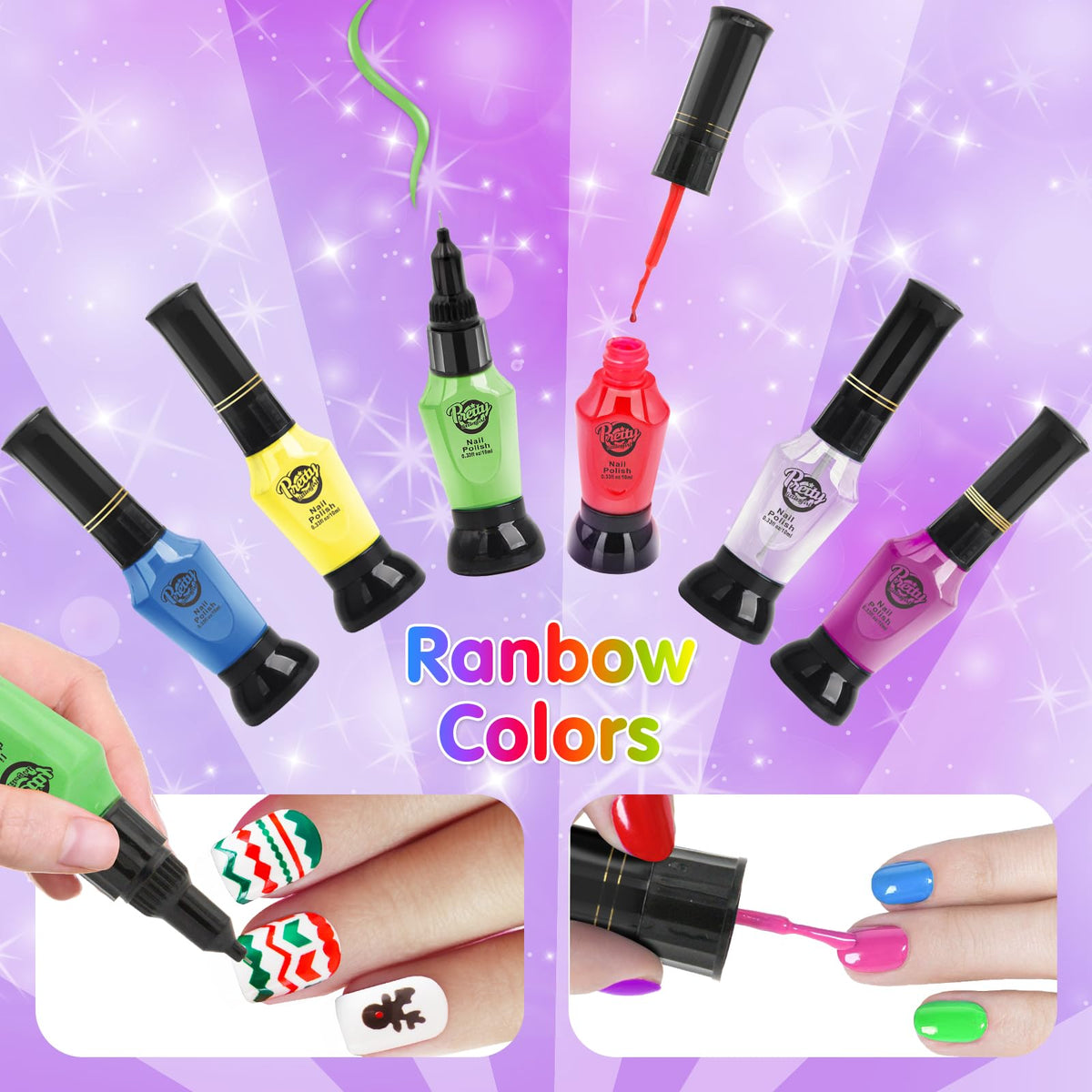 Child using BATTOP kit painting nails at table showing safe supervised play