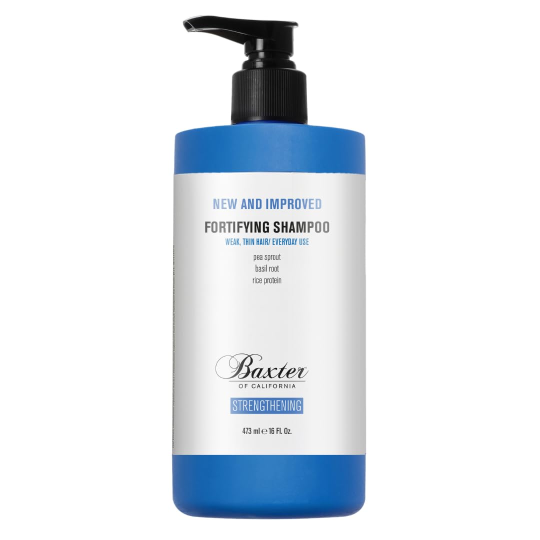 Baxter of California shampoo on shower shelf with towel for daily routine