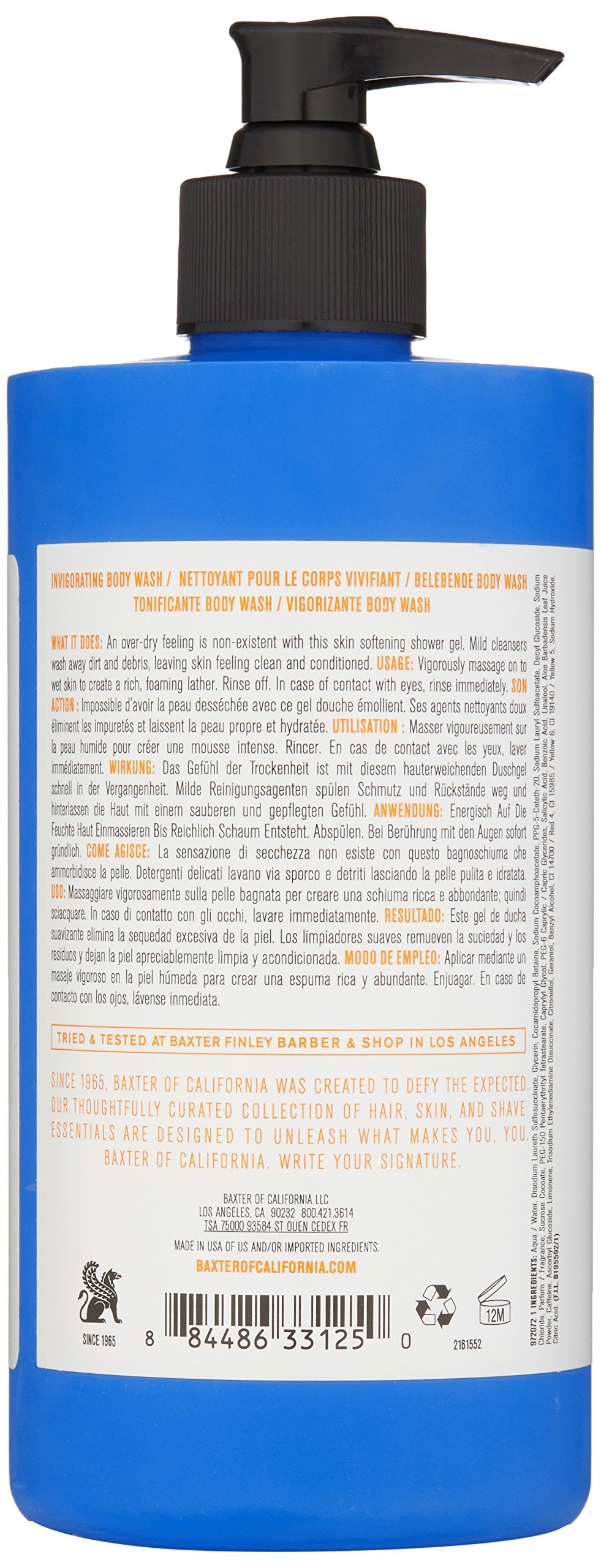 Baxter of California pump and label close-up highlighting ingredient clarity and benefit