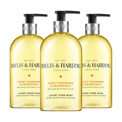 Baylis & Harding front packaging showing sweet mandarin grapefruit scent and benefit of gentle cleanse