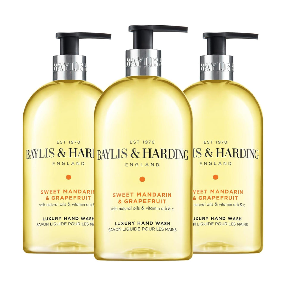 Baylis & Harding front packaging showing sweet mandarin grapefruit scent and benefit of gentle cleanse