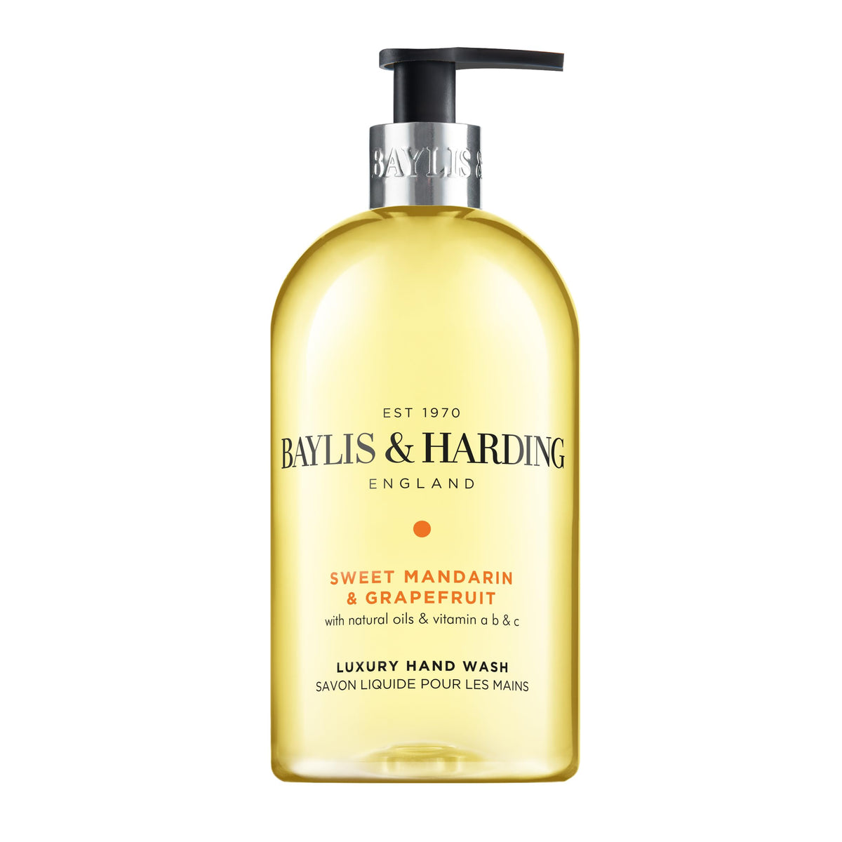 Baylis & Harding close-up pump dispenser highlighting easy one-handed use and convenient dosing
