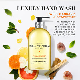 Baylis & Harding three 500ml bottles shown together to convey value pack and long-lasting supply