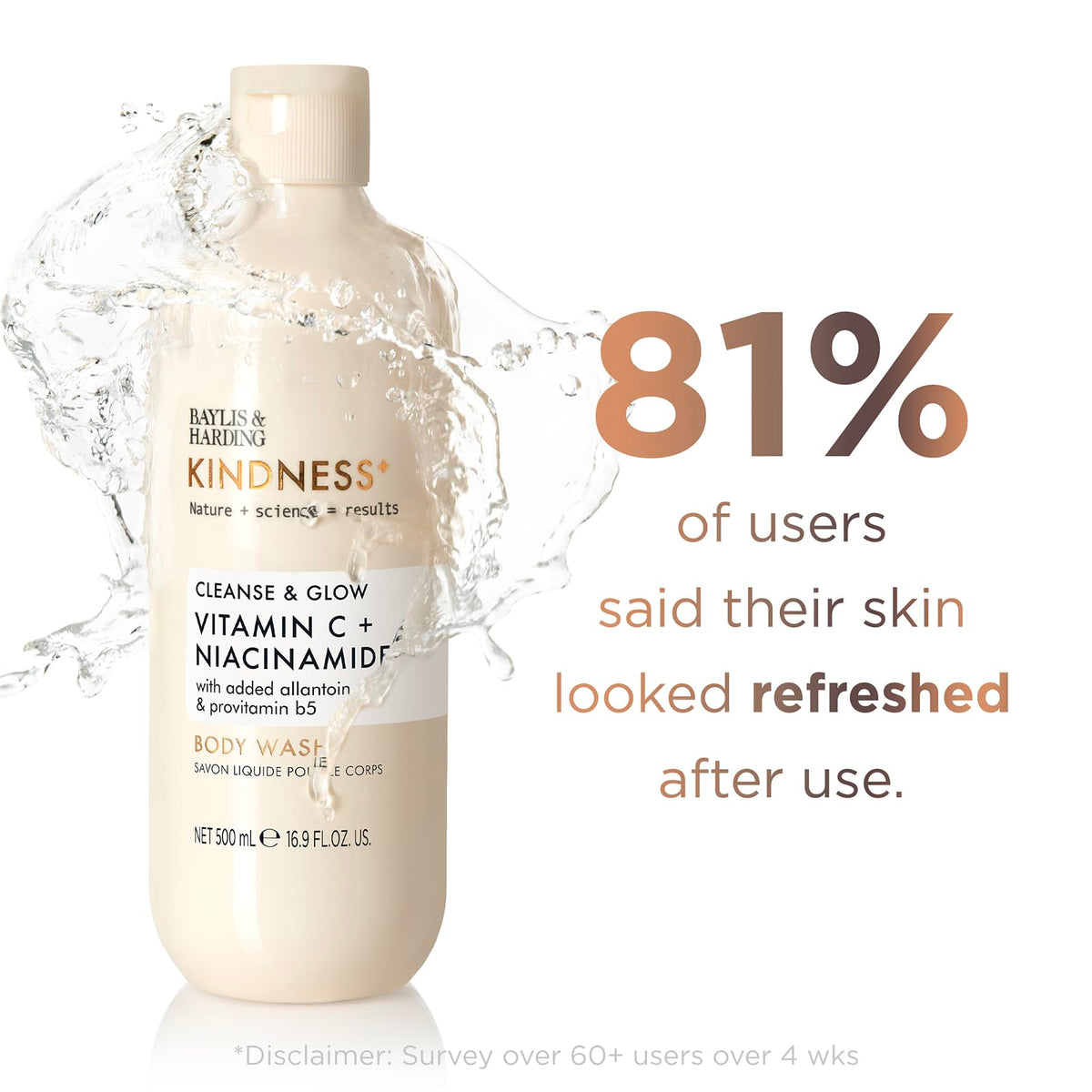 Baylis & Harding bottle placed in shower showing practical daily use