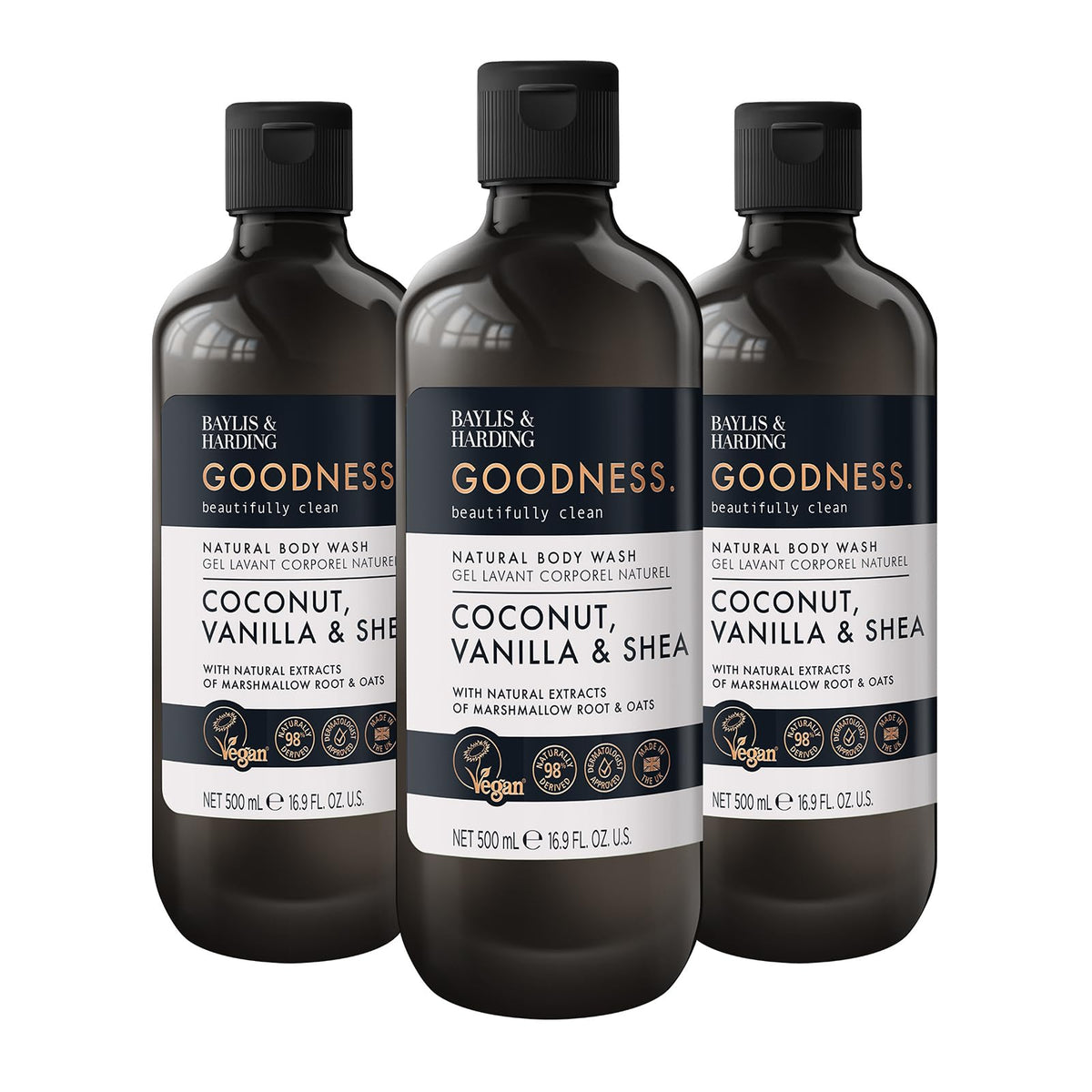 Baylis & Harding front packaging showing coconut vanilla shea scent and pack benefit