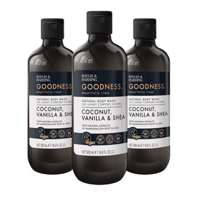 Baylis & Harding front packaging showing coconut vanilla shea scent and pack benefit