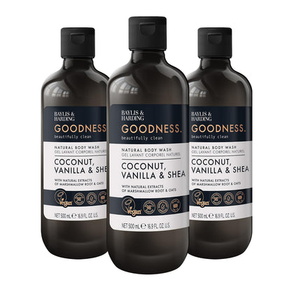 Baylis & Harding front packaging showing coconut vanilla shea scent and pack benefit