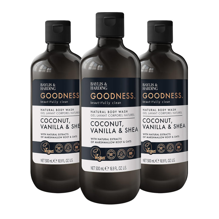 Baylis & Harding front packaging showing coconut vanilla shea scent and pack benefit