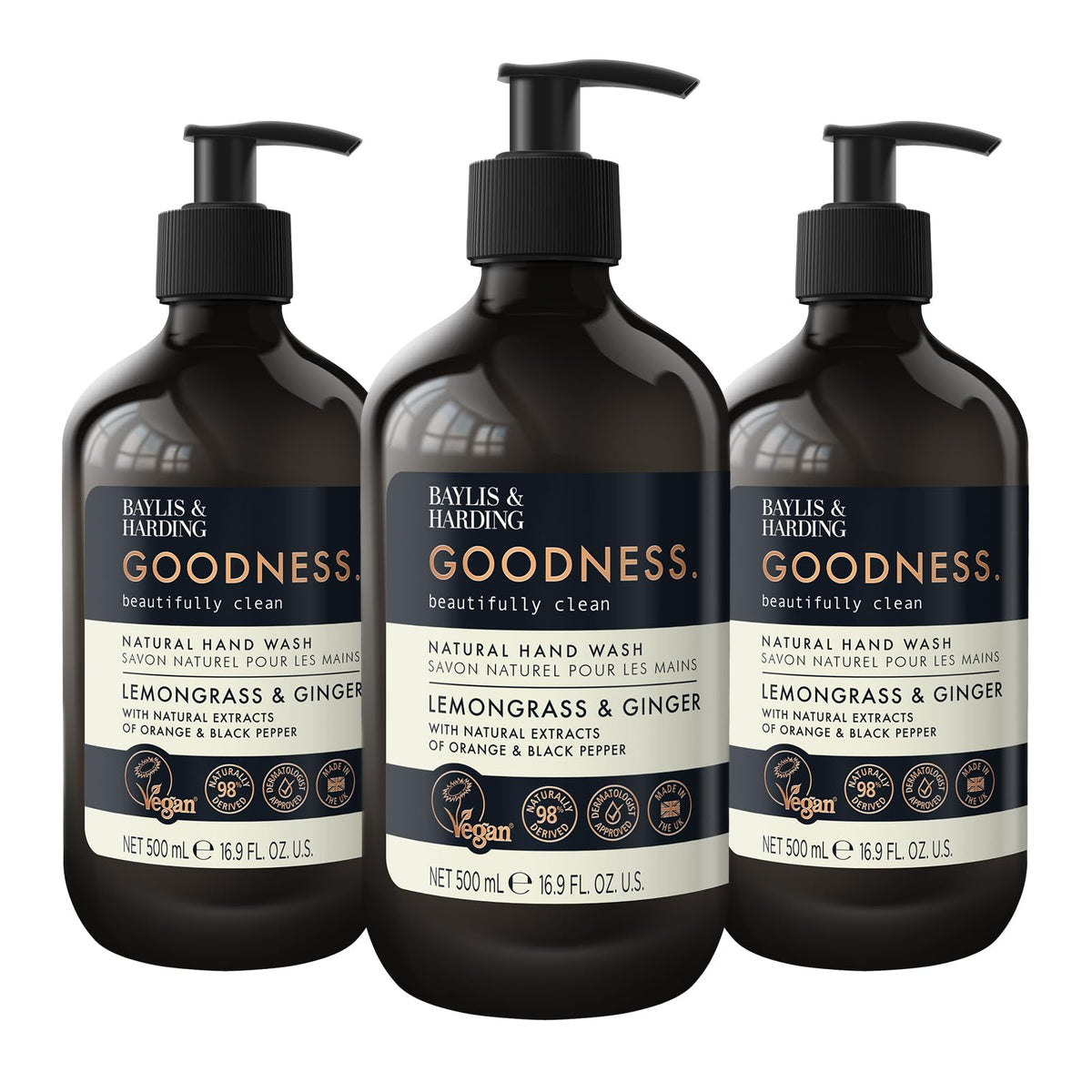 Baylis & Harding front packaging showing lemongrass ginger scent and benefits