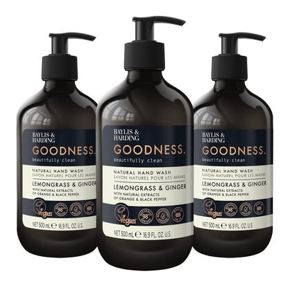 Baylis & Harding front packaging showing lemongrass ginger scent and benefits