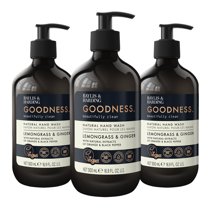 Baylis & Harding front packaging showing lemongrass ginger scent and benefits