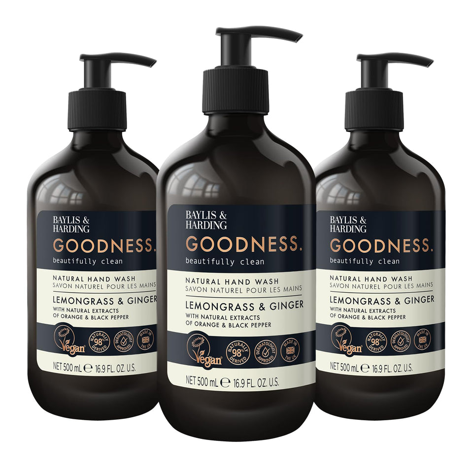 Baylis & Harding front packaging showing lemongrass ginger scent and benefits