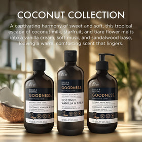 Baylis & Harding bottle size comparison on counter illustrating generous 500ml volume benefit