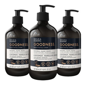 Baylis & Harding front packaging showing three bottles and cozy tropical scent benefits