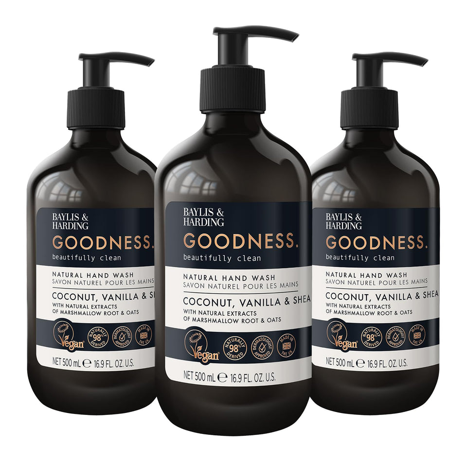 Baylis & Harding front packaging showing three bottles and cozy tropical scent benefits