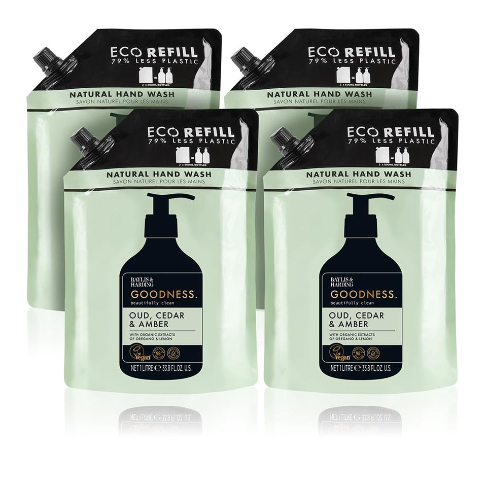 Baylis & Harding front packaging showing refill bottle and fragrance benefit