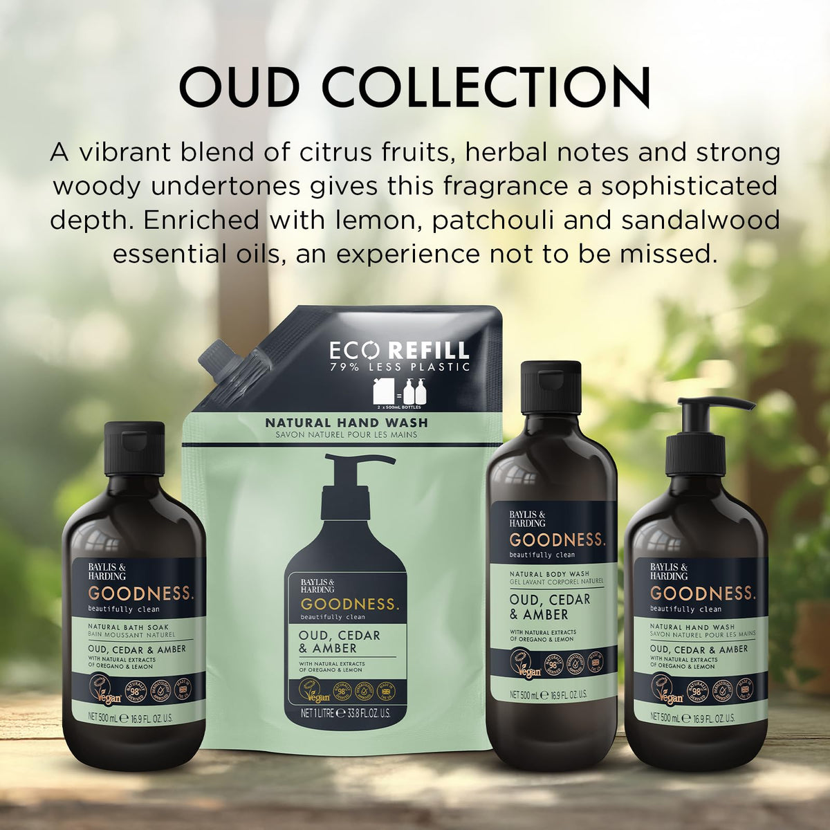 baylis & harding label closeup listing organic extracts and essential oils for ingredient transparency