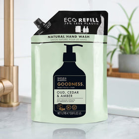 Baylis & Harding label close up listing plant based ingredients and benefits