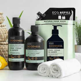 Baylis & Harding four 1L refills together emphasizing bulk value