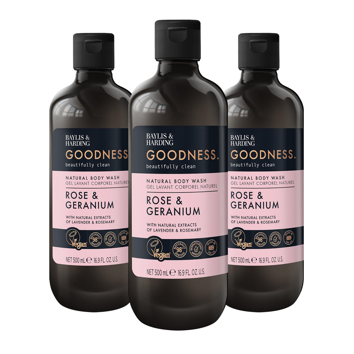 Baylis & Harding front packaging showing bottle and calming rose scent