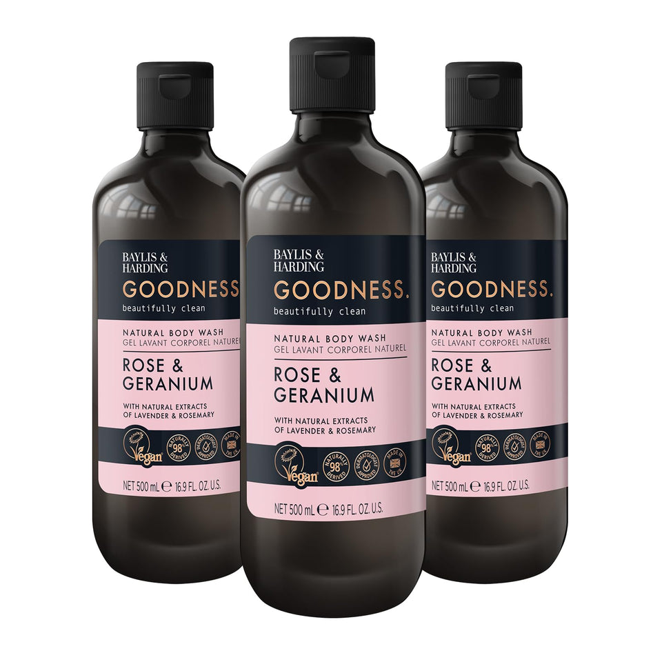 Baylis & Harding front packaging showing bottle and calming rose scent