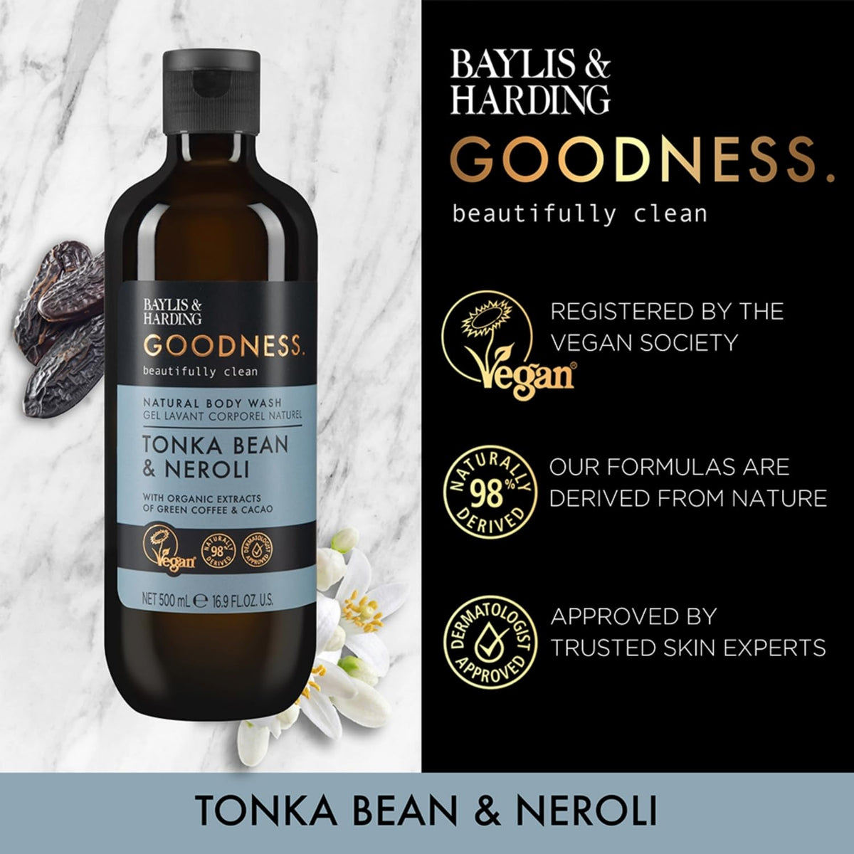 Baylis & Harding in shower lifestyle scene, illustrates aromatic spa-like shower experience