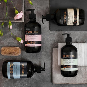 Baylis & Harding bottle next to a 500ml scale item showing true size benefit: clear volume reference