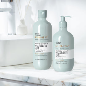 Baylis & Harding being applied in shower demonstrating gentle cleansing benefit
