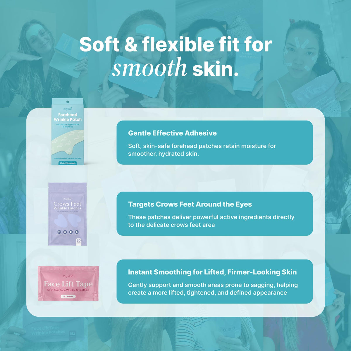 Bayside face-lift tape lifting jawline in use to show instant contouring effect