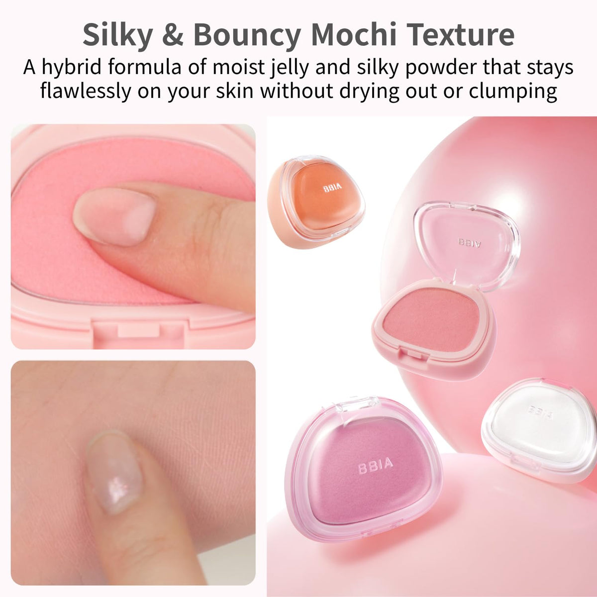 BBIA silicone puff applying blush for precise, even cheek placement benefit
