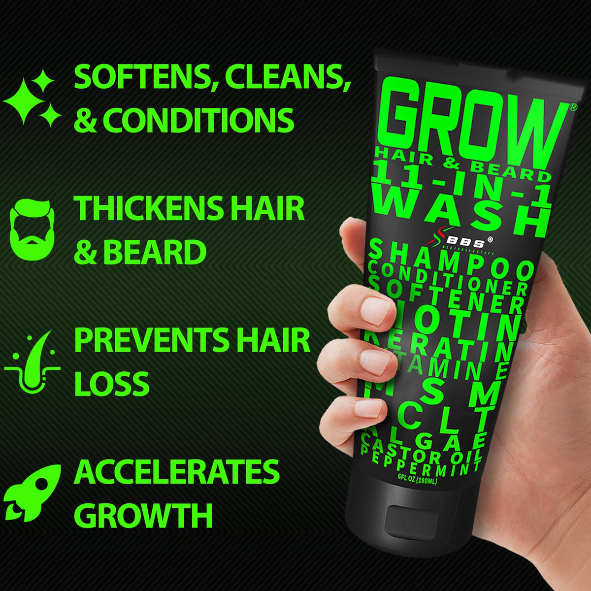 BBS BEST BEARD STUFF pump close-up for easy dispensing and control