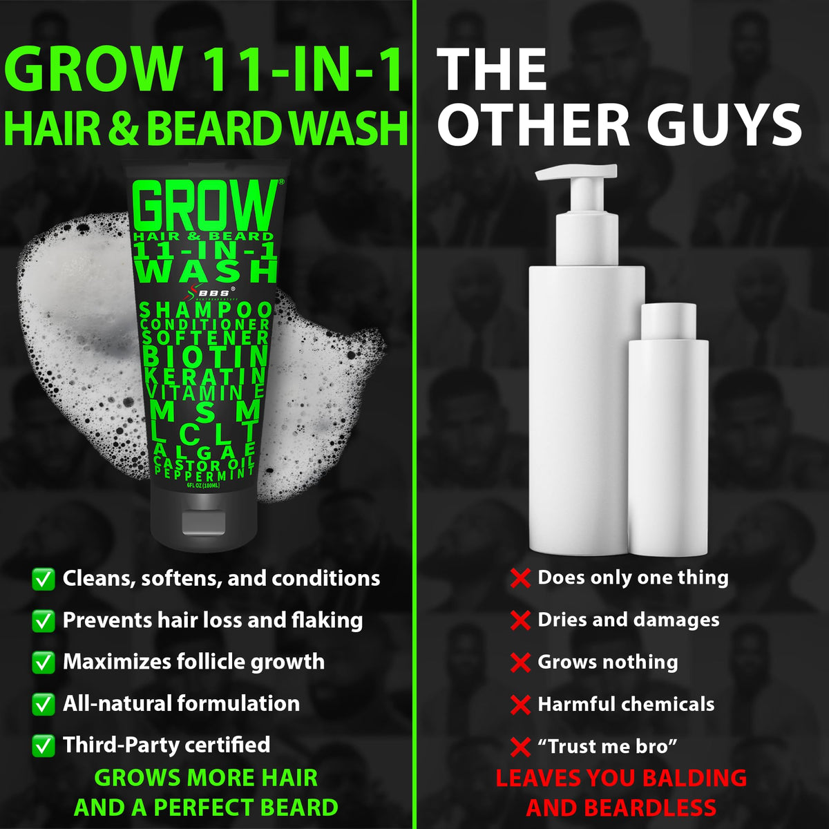 BBS BEST BEARD STUFF bottle next to a ruler for size comparison
